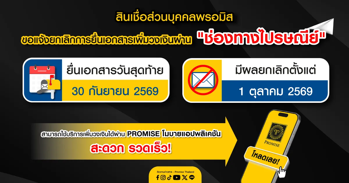 พรอมิสยกเลิกช่องทางการรับสมัครเพิ่มวงเงินผ่านไปรษณีย์